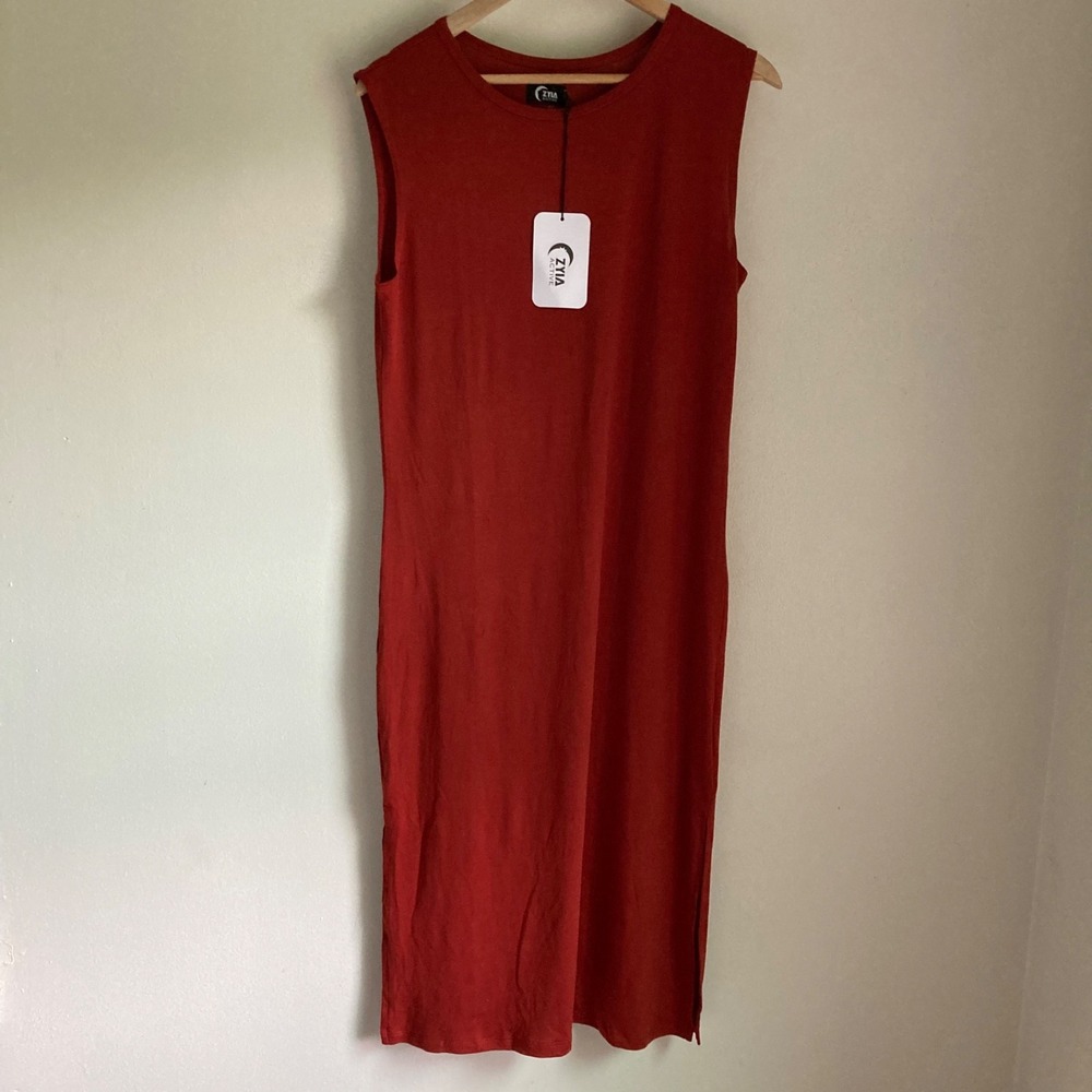 Zyia Active Paprika Monterey Dress Womens Medium Burnt Orange Red Midi NWT